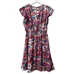 Collective Concepts Dress Floral Knee Length Chiffon Size S Flutter S/S Smocked
